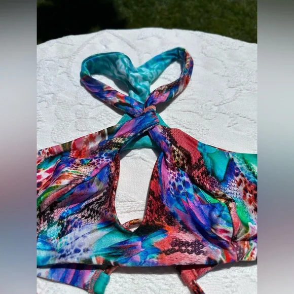 Luli Fama Multicolor high neck Bikini with Gold Accents - Picture 2 of 7